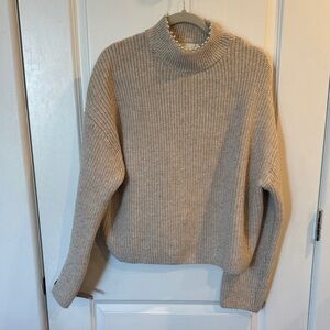 H&M Pearl Collar Beige Turtleneck Sweater